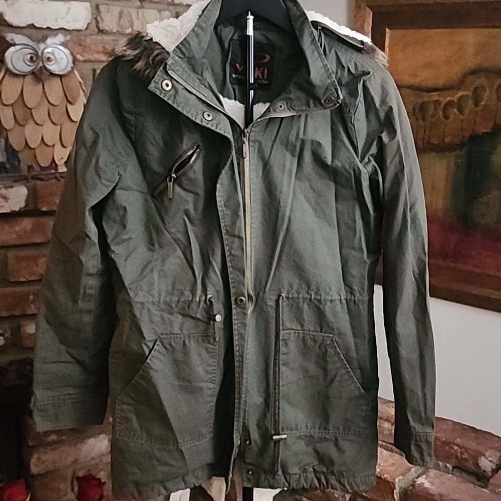 Yoki Olive Green Hooded Parka Faux Fur Lined Utility Jacket Women’s